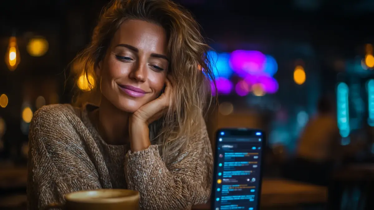 Woman browsing kindroid review on her phone